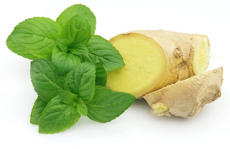Ginger and mint in composition